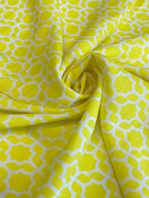 Віскоза італійська з білим графічним малюнком на жовто-лимонному фоні (ш. 1,4м)