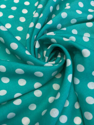 Тканина штапель кольору тіффані з білими горошками розміром 1*1см