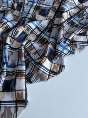 Віскоза італійська коричнево-синя акварельна графіка на світлому фоні