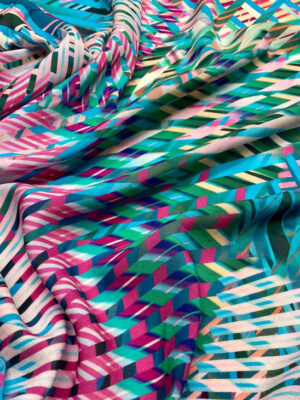 Штапель Італія крупне тропічне листя абстракція в бірюзово-рожевій гамі