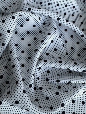 Тканина штапель темно-сині горошки і точки на білому фоні