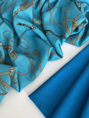 Тканина батист Італія бірюзовий з золотистими ланцюжками