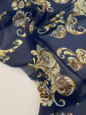 Шифон принттемно-синій з золотистим вензелем