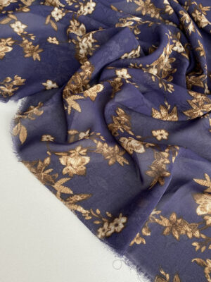 Шифон принт темно-синій з коричневими квітами