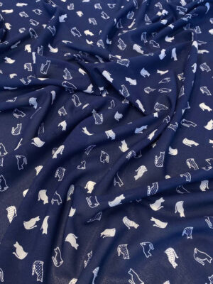 Шифон креп з фантізійними білими котиками на темно-синьому