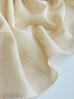 Шифон з фактурою під льон та фактурними тонкими клітиночками ванільного кольору