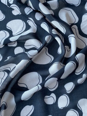 Креп-шифон чорний с абстракційними плавними фігурами кольору тауп