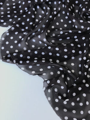 Прозорий шифон чорний з білими міленькими горошками розміром 0,25*0,25см