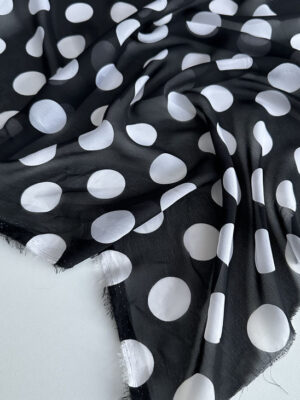 Прозорий шифон чорний з великими білими горошками розміром 3,1*3,1см
