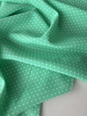 Шифон креп кольору ніжний мінт з мілкими білими горошками розміром 0,2*0,2см