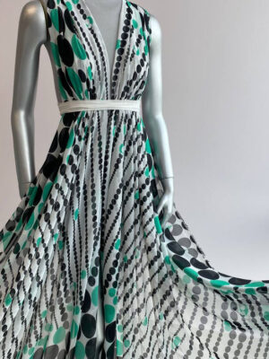 Прозорий шифон білий з купоном та різного розміру кругами чорнрго та м'ятного кольору