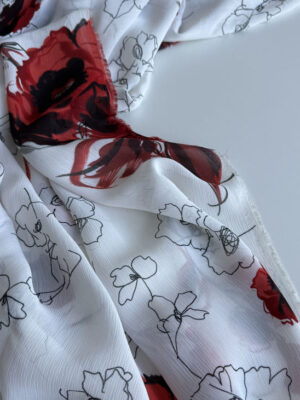 Шифон віскозний Італія білий з крупними акварельними маками