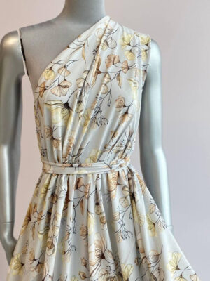 Суперсофт з бежево-кориневими акварельними квітами тонкоі прорисовки на світло-сірому фоні