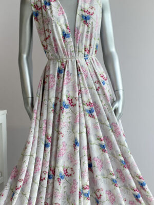 Суперсофт тоненькі рожеві квіточки і стрекозки на ніжно-сірому фоні