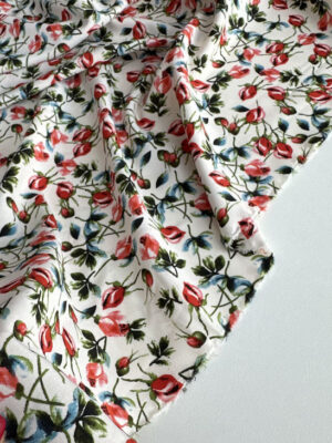 Суперсофт з червоними ягодками шипшини і зеленим листячком на молочному фоні