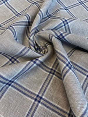 Льон Хуго Босс бежево-сірого кольору з синьою клітинкою