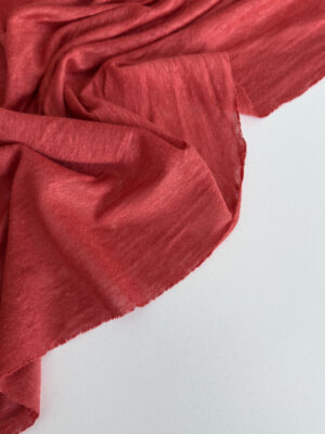 Льон трикотажний теракотового кольору напівпрозорий з рисочками