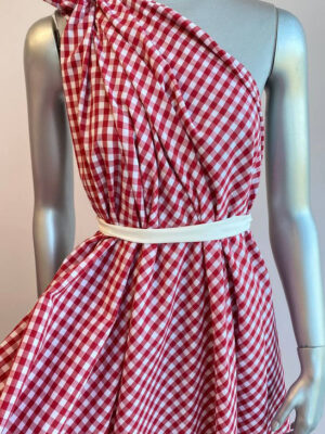 Котон з темно-червоною клітинкою на білому, розмір клітинки 8мм