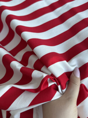 Котон-сатин костюмний з вертикальною червоно-білою смужкою шириною 2,4см