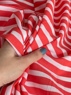 Котон-батист Італія з коралово-білою смужкю шириною 1см і 1,4см