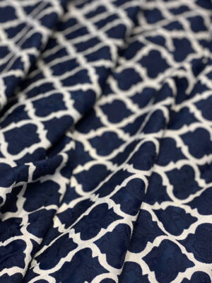 Жакард темно-синій з чорничним підтоном і білим вензелем